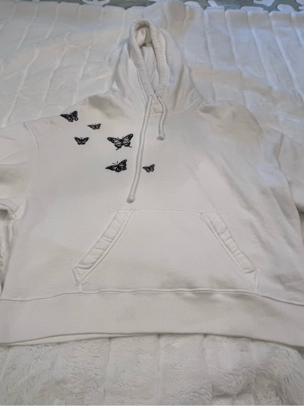 Hollister Women’s Small Embroidered Black Butterflies Cropped Hoodie